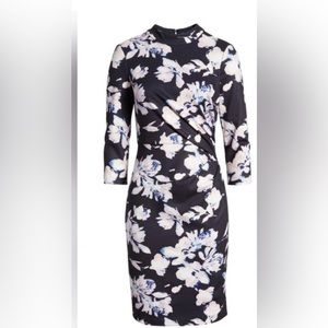 Eliza J Floral Mock Neck Sheath Cutout Back Dress Size 6  NWT